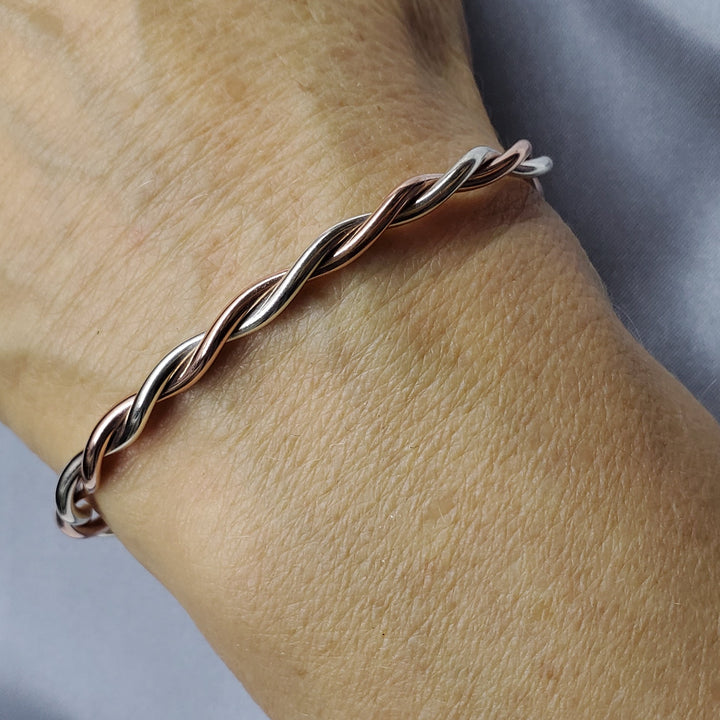 Twisted Copper &amp; Silver Couples Cuff Bangle Set