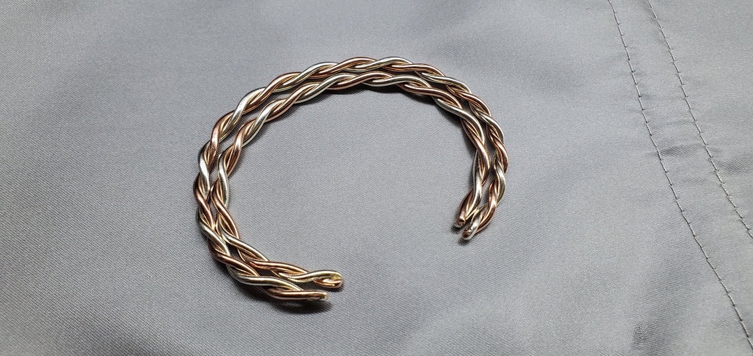 Handcrafted mixed metal cuff bracelet with twisted solid copper and genuine sterling silver wire