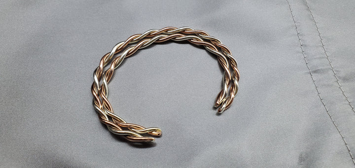 Handcrafted mixed metal cuff bracelet with twisted solid copper and genuine sterling silver wire