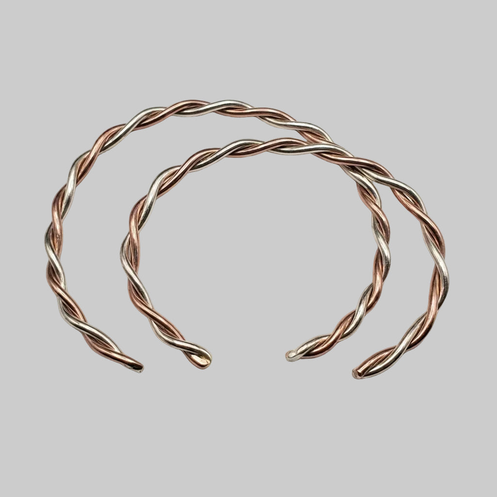 Twisted Copper &amp; Silver Couples Cuff Bangle Set