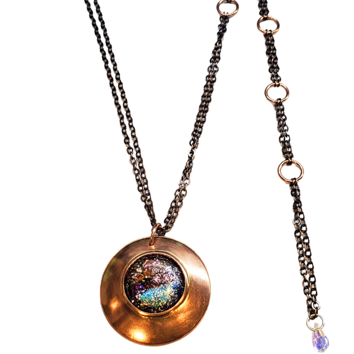 Copper Flower Galaxy Dichroic Glass Spinner Necklace