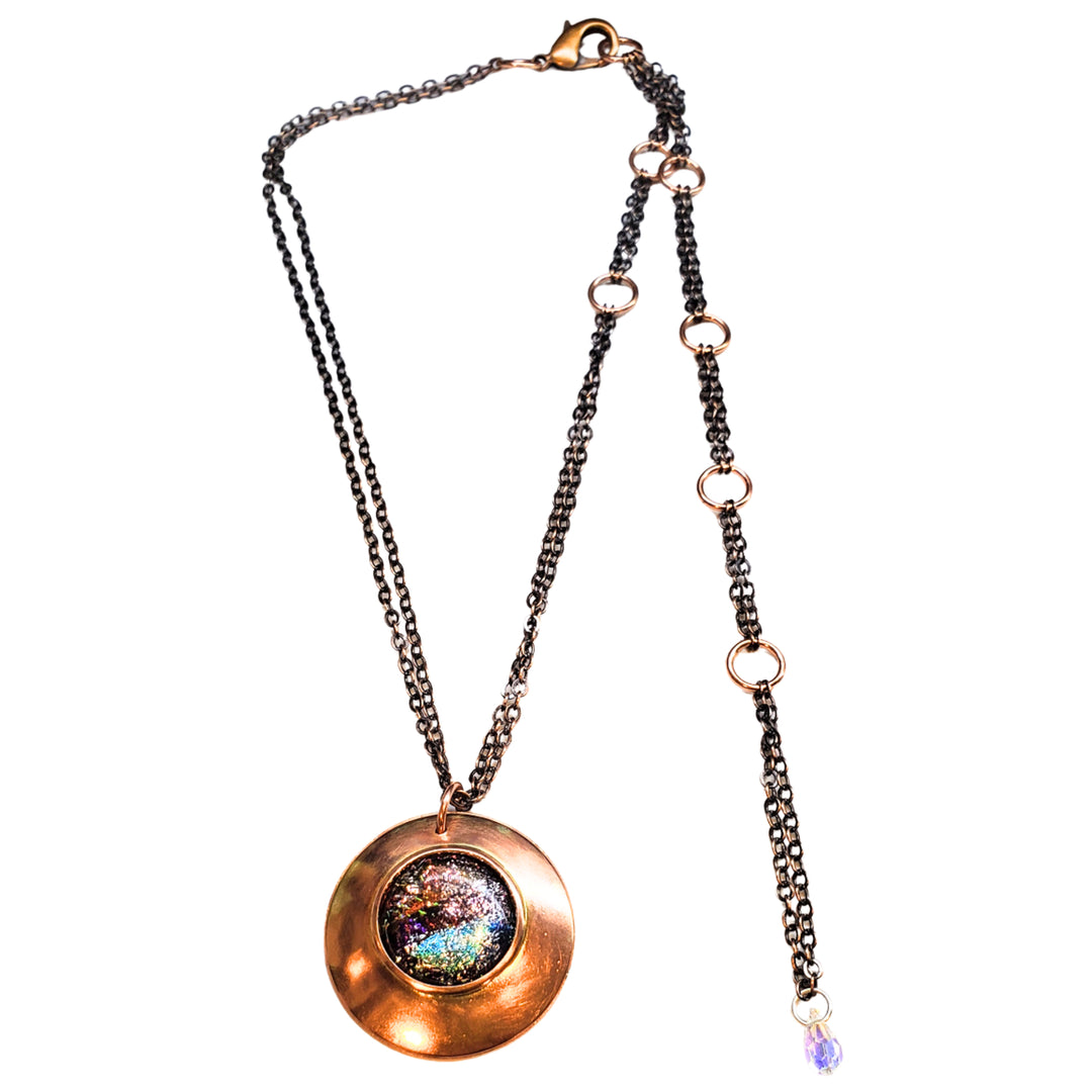Copper Flower Galaxy Dichroic Glass Spinner Necklace