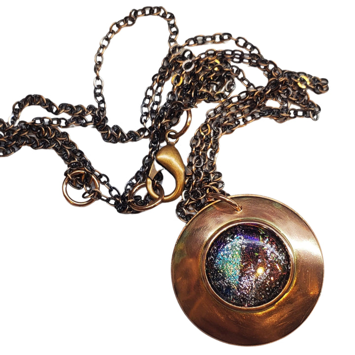 Copper Flower Galaxy Dichroic Glass Spinner Necklace