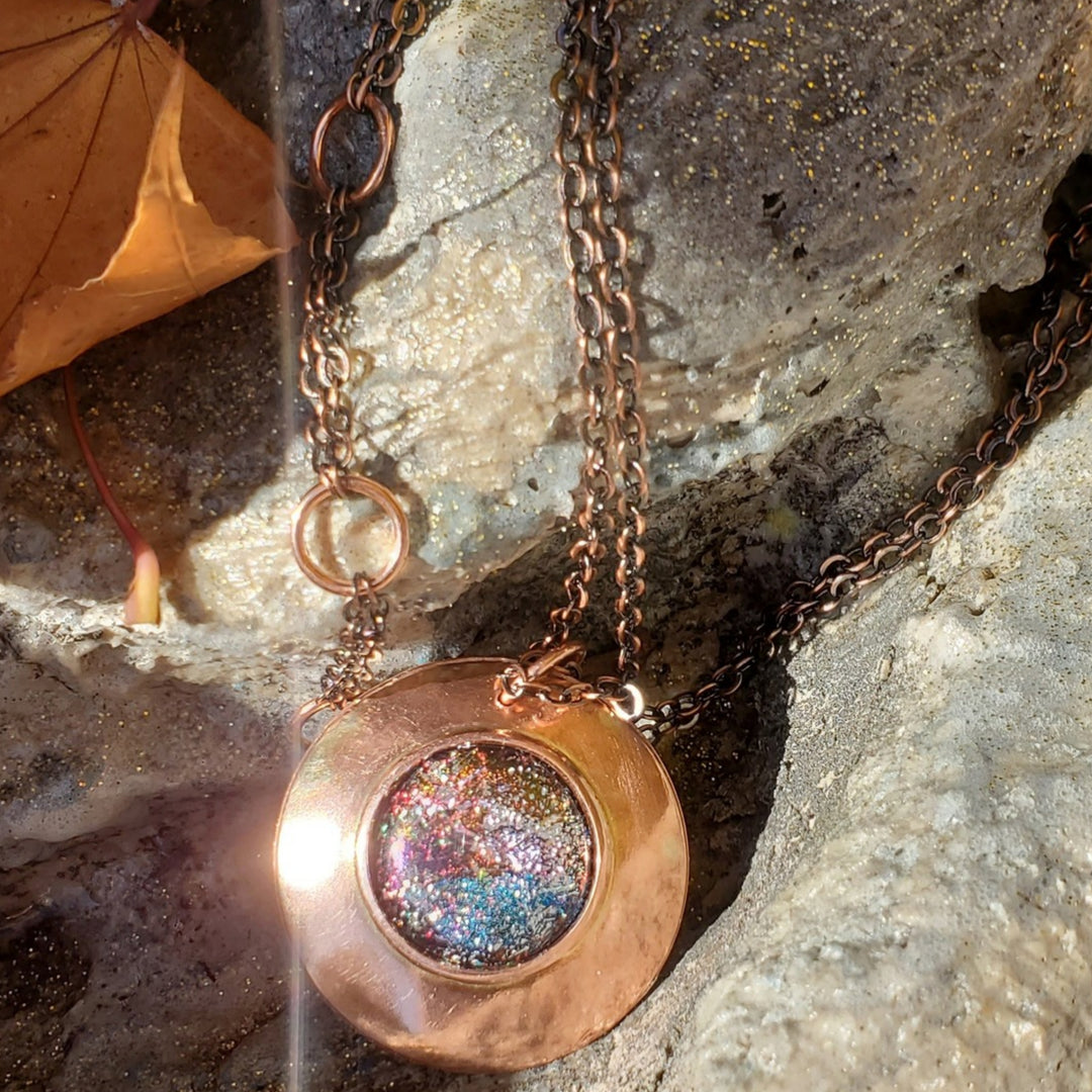 Copper Flower Galaxy Dichroic Glass Spinner Necklace