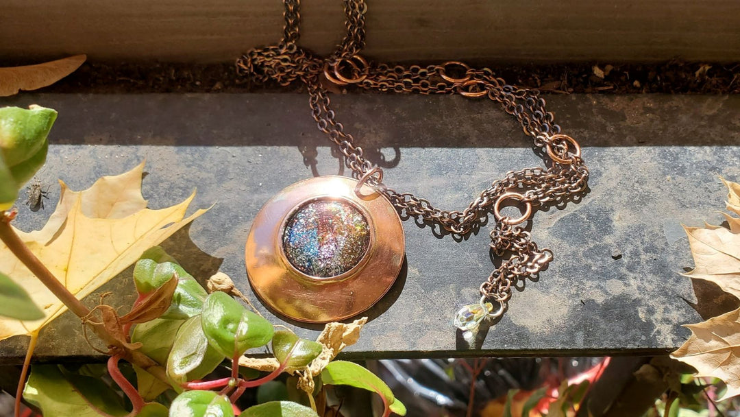 Copper Flower Galaxy Dichroic Glass Spinner Necklace