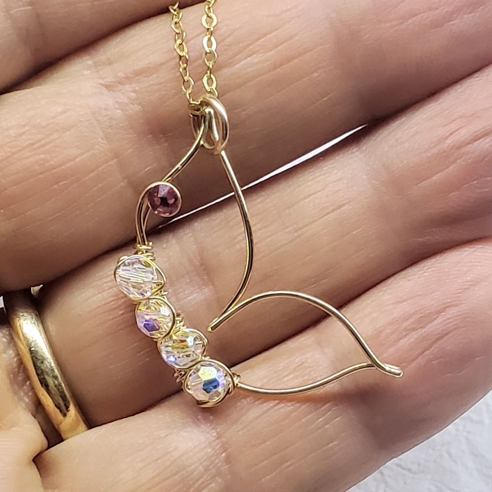 Wire Sculpted Crystal Butterfly Necklace Natalia