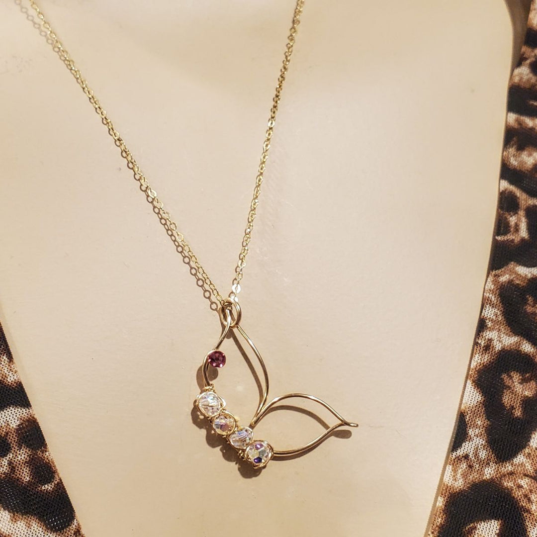 Wire Sculpted Crystal Butterfly Necklace Natalia