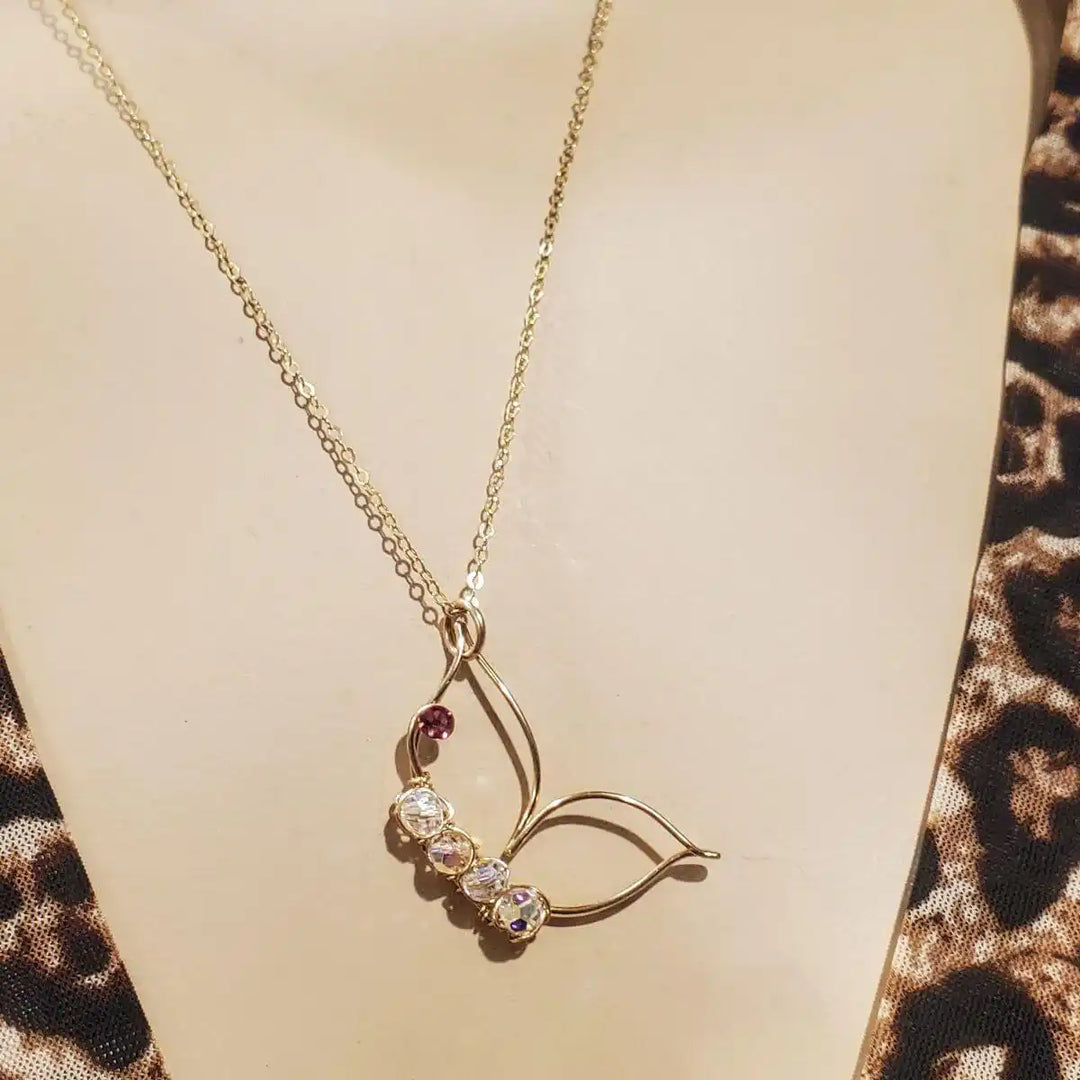 Wire Sculpted Crystal Butterfly Necklace Natalia