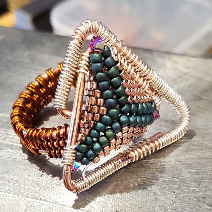 AMD1262Abstract Asymmetric Triangle Copper Silver Beaded RingRingsRing$ 76.00Alexa Martha Designs