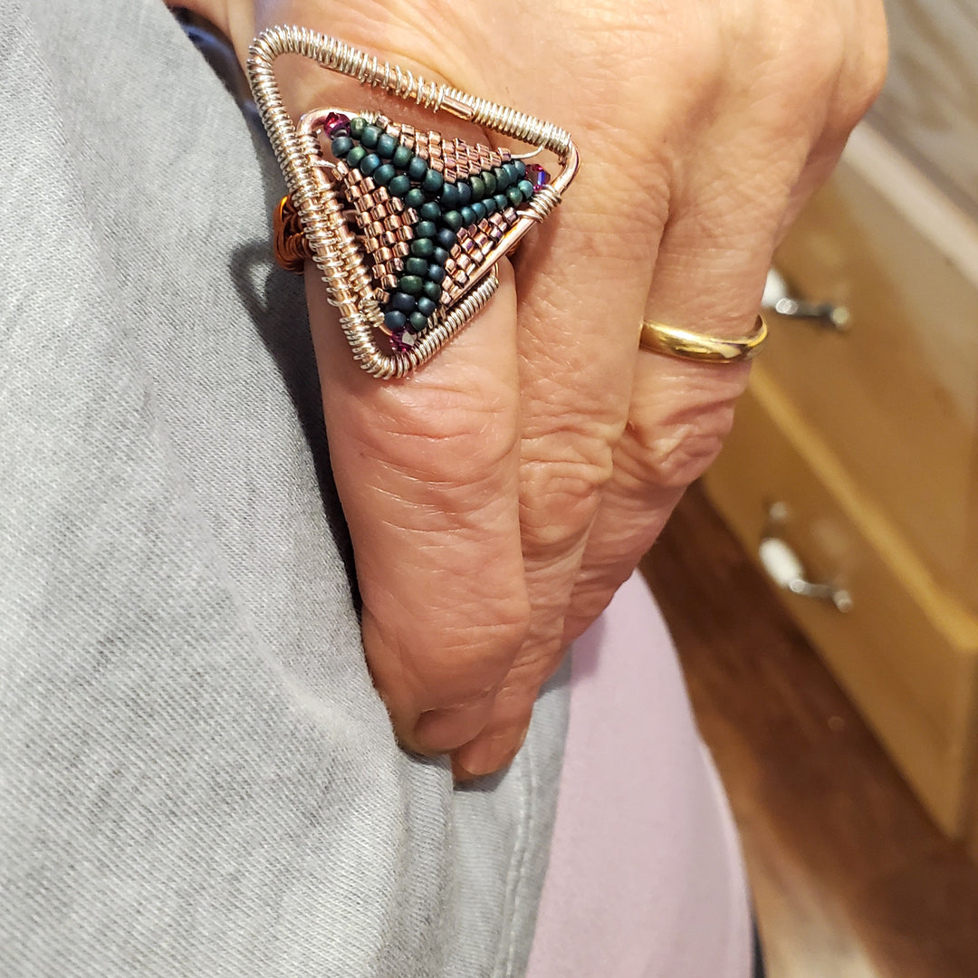 AMD1262Abstract Asymmetric Triangle Copper Silver Beaded RingRingsRing$ 76.00Alexa Martha Designs