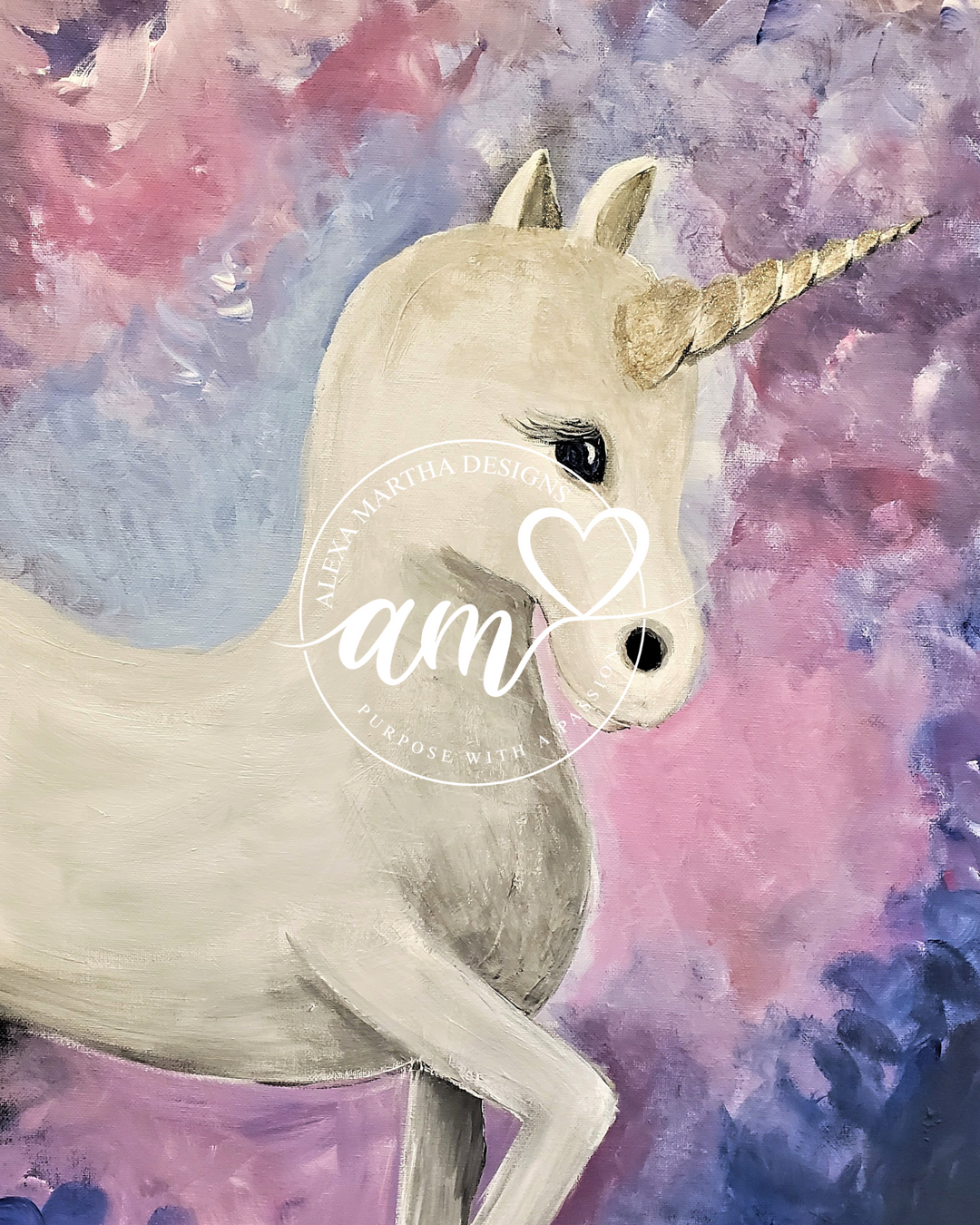 20x16  Acrylic Painting of a Unicorn Colt in the Purple Mist-Limited edition - Acrylic Painting - Alexa Martha Designs   