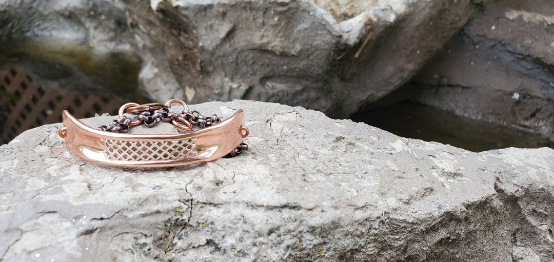 AMD1321Adjustable Handmade Sculpted Copper Channel Silver MeshBraceletsCuff Bracelet$ 86.00Alexa Martha Designs