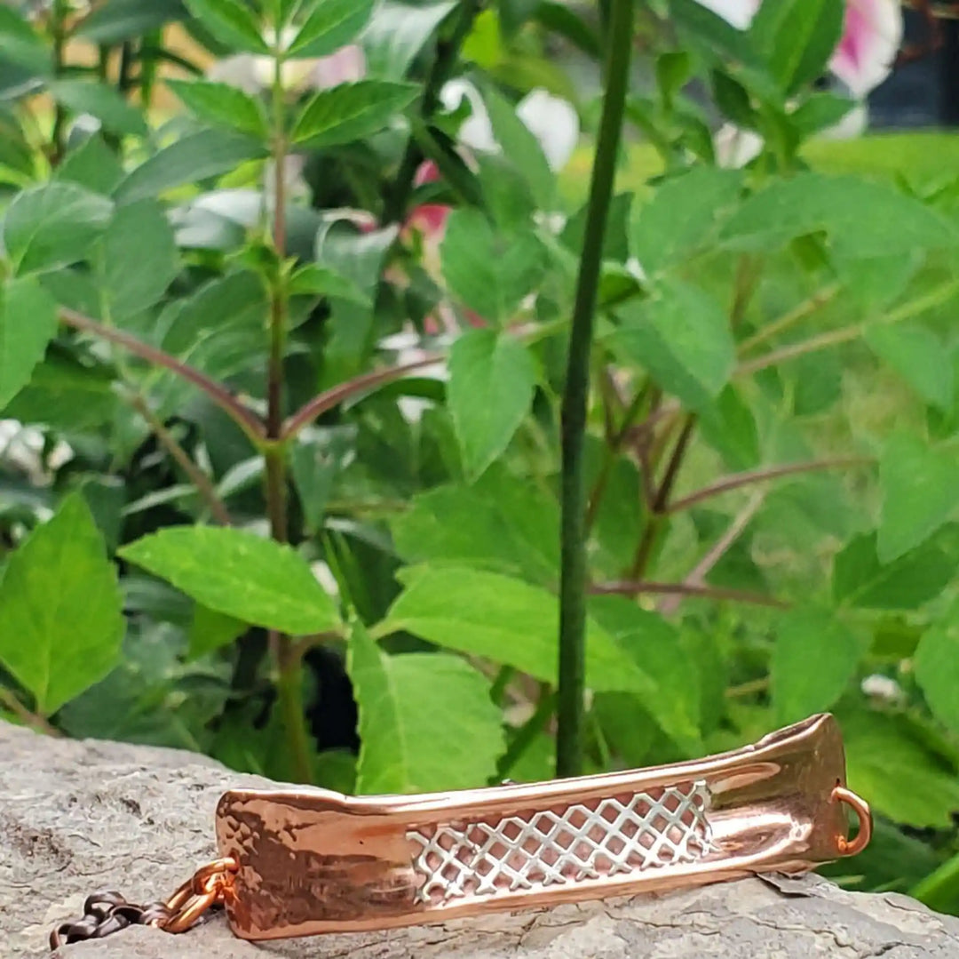 AMD1321Adjustable Handmade Sculpted Copper Channel Silver MeshBraceletsCuff Bracelet$ 86.00Alexa Martha Designs