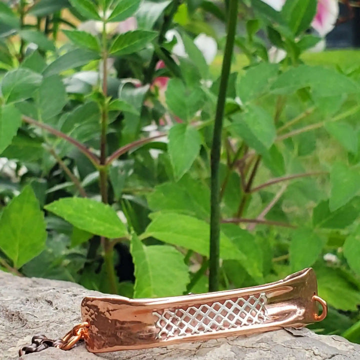 AMD1321Adjustable Handmade Sculpted Copper Channel Silver MeshBraceletsCuff Bracelet$ 86.00Alexa Martha Designs