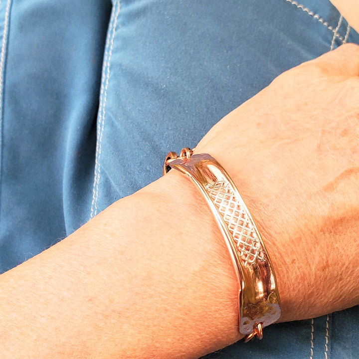 AMD1321Adjustable Handmade Sculpted Copper Channel Silver MeshBraceletsCuff Bracelet$ 86.00Alexa Martha Designs