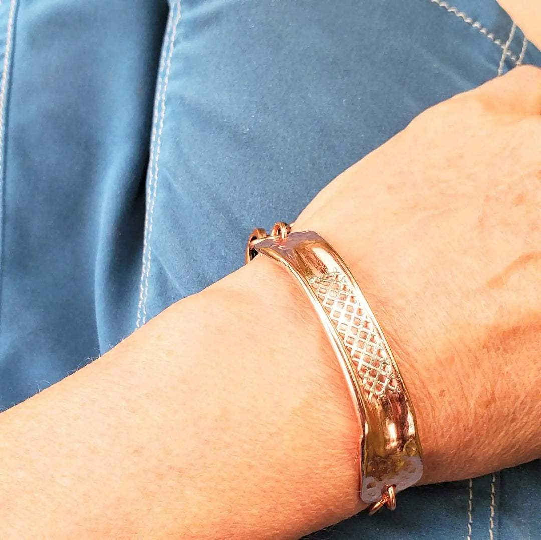 AMD1321Adjustable Handmade Sculpted Copper Channel Silver MeshBraceletsCuff Bracelet$ 86.00Alexa Martha Designs