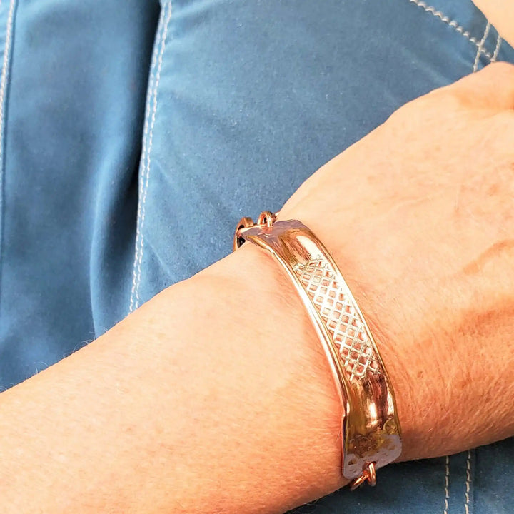 AMD1321Adjustable Handmade Sculpted Copper Channel Silver MeshBraceletsCuff Bracelet$ 86.00Alexa Martha Designs