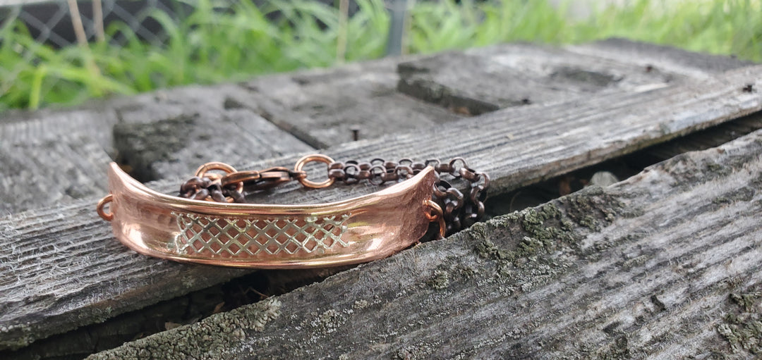 AMD1321Adjustable Handmade Sculpted Copper Channel Silver MeshBraceletsCuff Bracelet$ 86.00Alexa Martha Designs