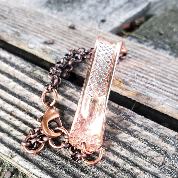 AMD1321Adjustable Handmade Sculpted Copper Channel Silver MeshBraceletsCuff Bracelet$ 86.00Alexa Martha Designs