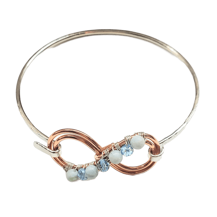 Copper Silver Turquoise Crystal Double Infinity Bangle