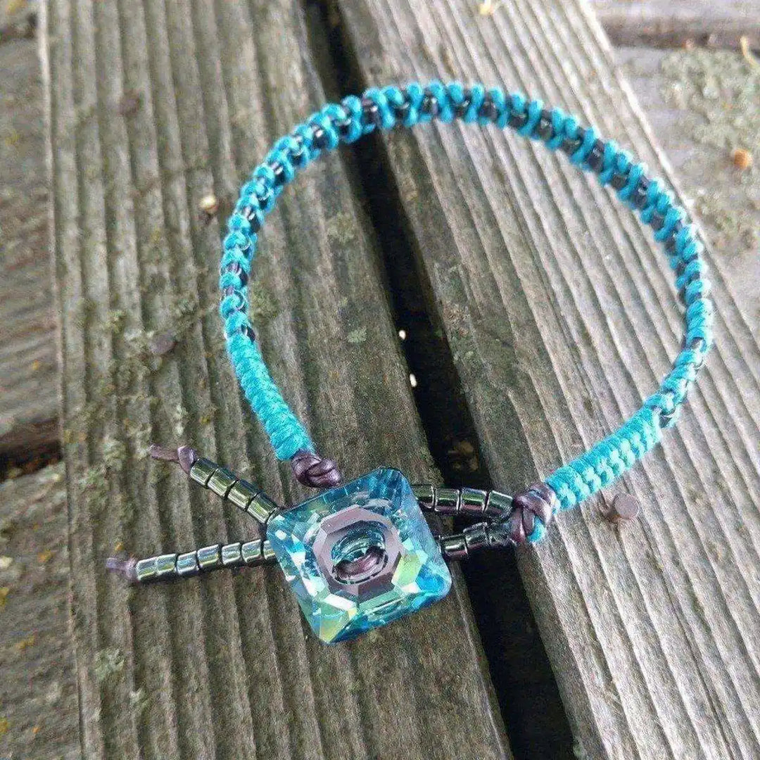 AMD1179 Aqua Hematite Bead Braided Square SwarovskiJewelryBracelet$ 65.00Alexa Martha Designs