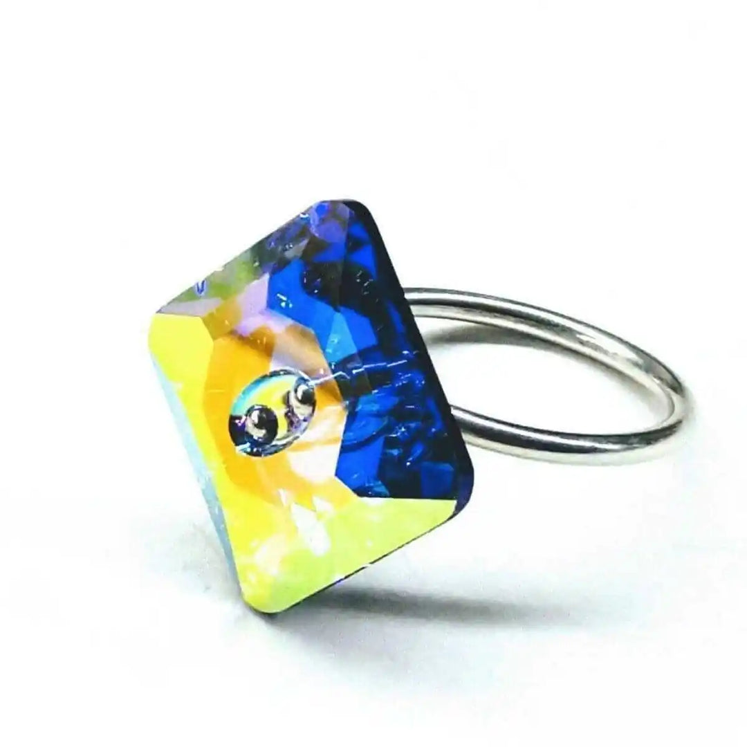 As Seen on Maisie William Super Sparkly Crystal Bling Ring featuring a vibrant Swarovski crystal on a silver band.