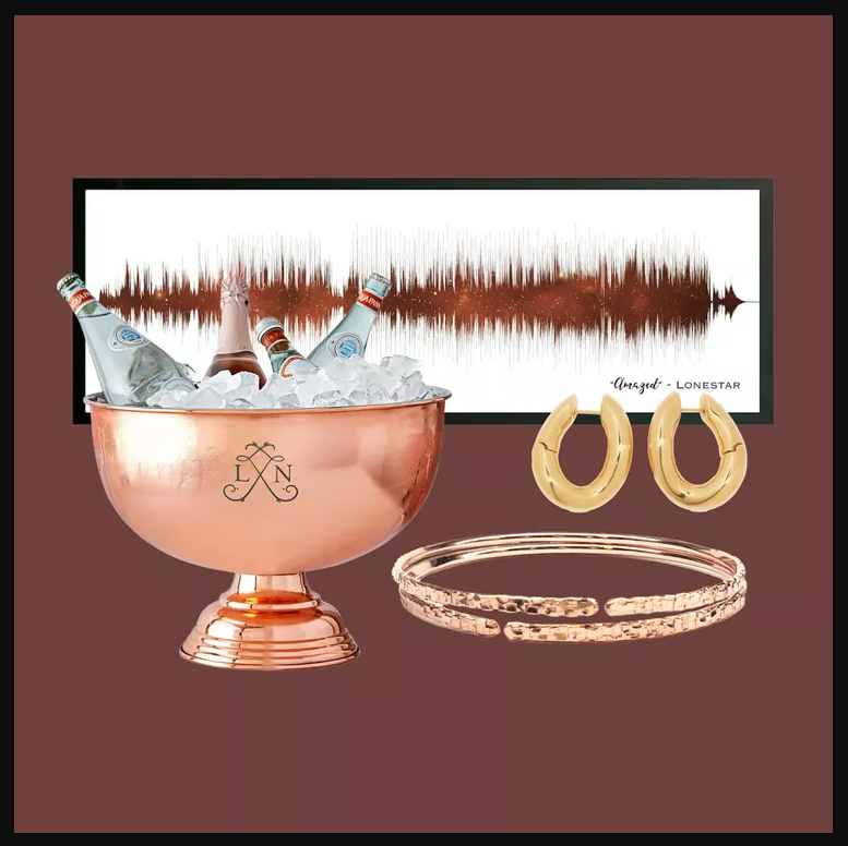 An array of four chosen 7year anniversary gifts included our Copper hammer textured Bangle