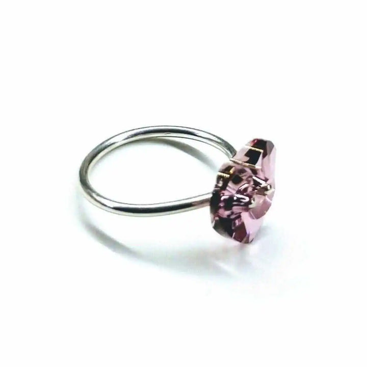 Big Girl Large Light Purple I LOVE YOU Heart Bling Ring featuring a Swarovski crystal heart in Lila Shadow purple.