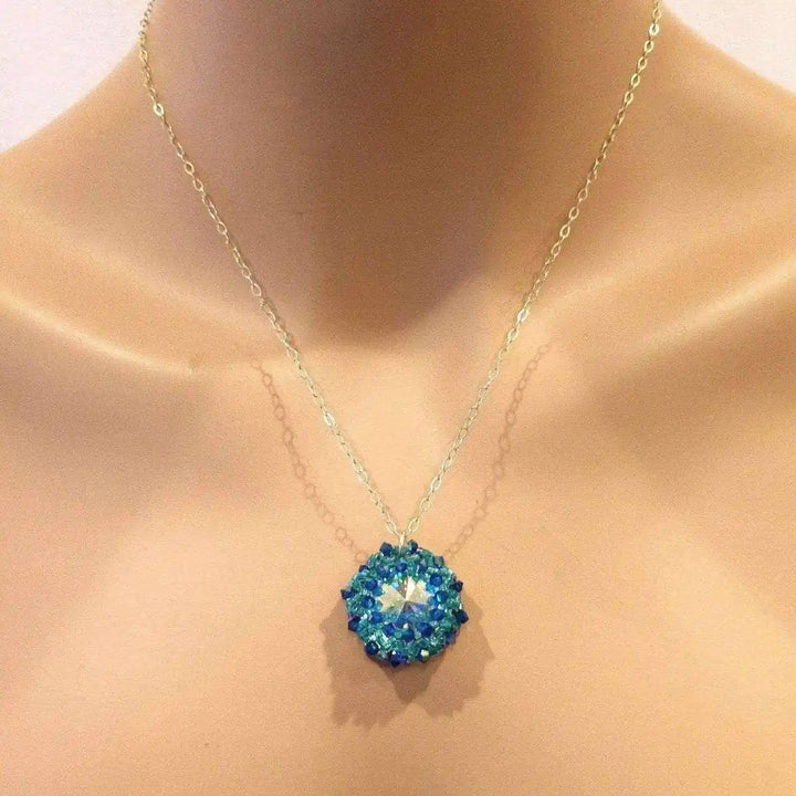 AMD1092 Blue Green Beaded Super Sparkly Rivoli CrystalJewelryNecklace$ 97.00Alexa Martha Designs