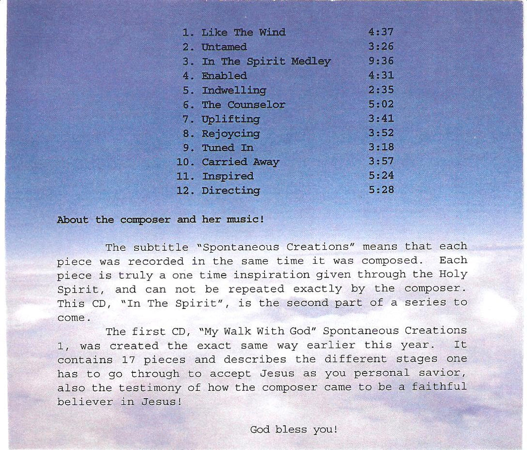 CD IN THE SPIRIT Spontaneous Creations 2 InstrumentalDigital Music DownloadsDownload$ 9.99Alexa Martha Designs