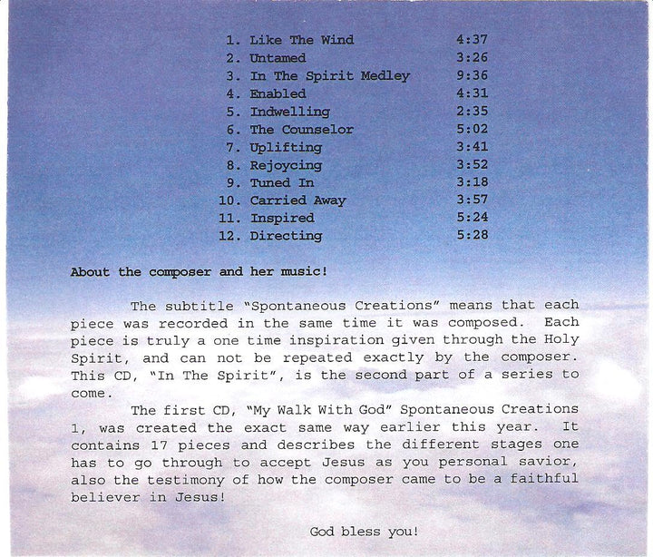 CD IN THE SPIRIT Spontaneous Creations 2 InstrumentalDigital Music DownloadsDownload$ 9.99Alexa Martha Designs