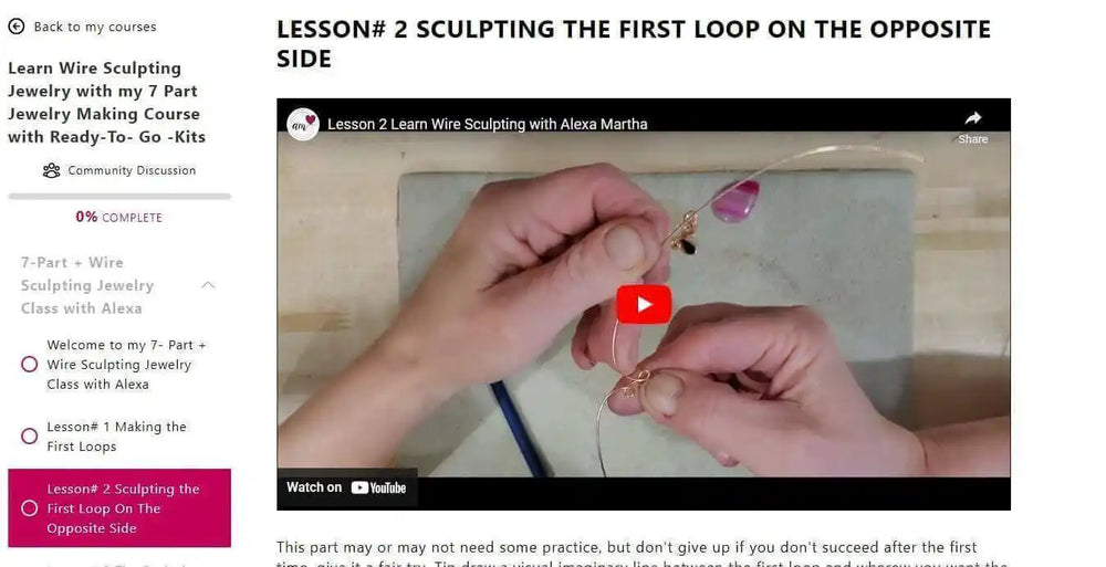 Complete jewelry set making tutorials kits bundle lesson on sculpting the first loop using wire.
