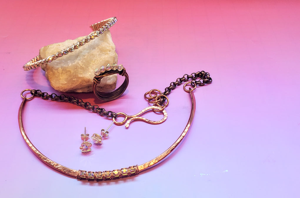 AMD1320-AMD1320-2-AMD1320-3-AMD1320-4 Handmade 7-year anniversary Copper Crystal Choker 4-Piece Set - Jewelry Set - Alexa Martha Designs   9916928852272