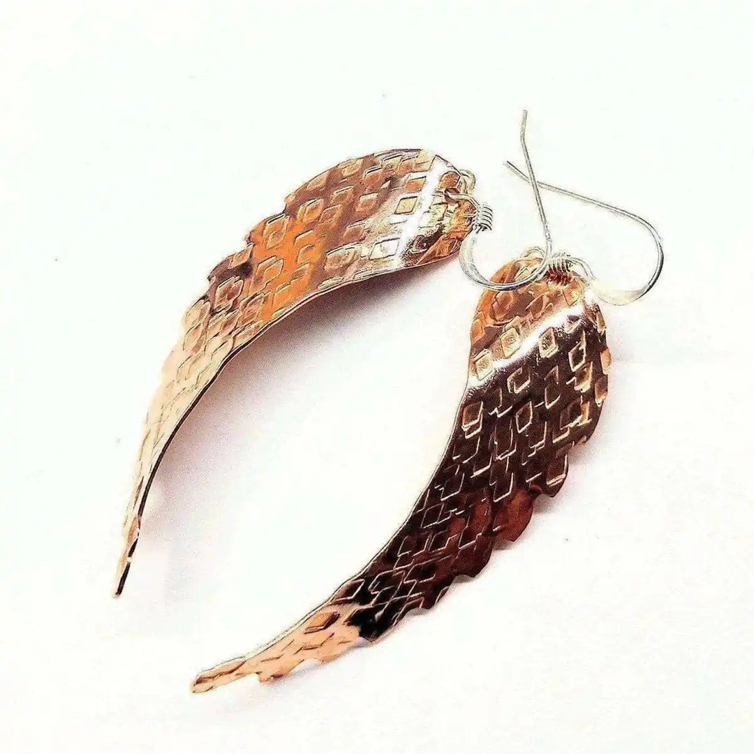 AMD1043 Copper Hammer Pattern Sculpted Angel WingsJewelryEarrings$ 45.00Alexa Martha Designs