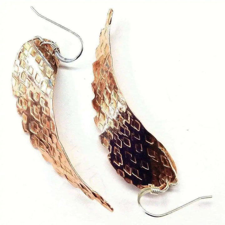 AMD1043 Copper Hammer Pattern Sculpted Angel WingsJewelryEarrings$ 45.00Alexa Martha Designs