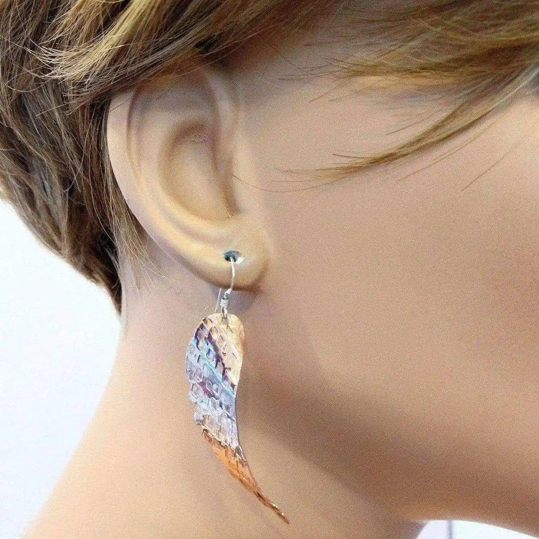 AMD1043 Copper Hammer Pattern Sculpted Angel WingsJewelryEarrings$ 45.00Alexa Martha Designs