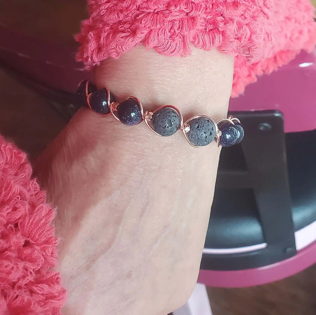 AMD1325Copper Spiral Twist Wrap Blue Disco Sandstone Beads LavaBraceletsBangle Bracelet$ 53.00Alexa Martha Designs