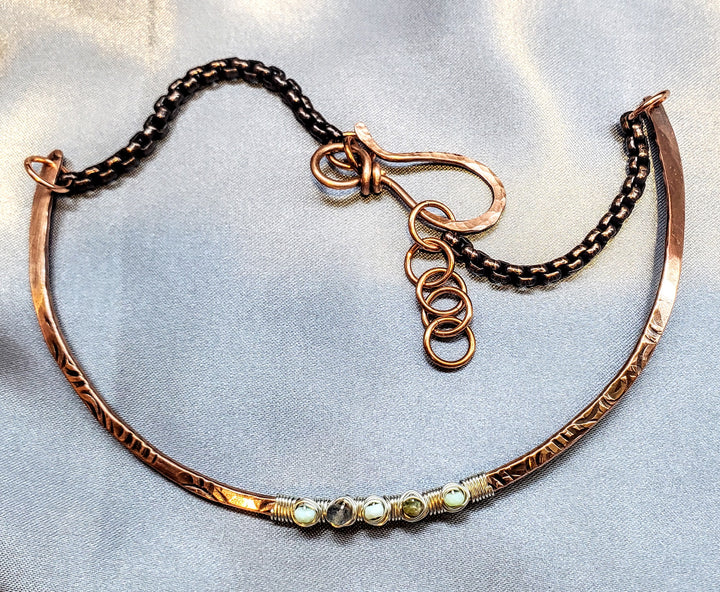 AMD1317Ergonomic Copper Sculpted Embossed Wire Gemstone ChokerJewelryNecklace$ 66.00Alexa Martha Designs