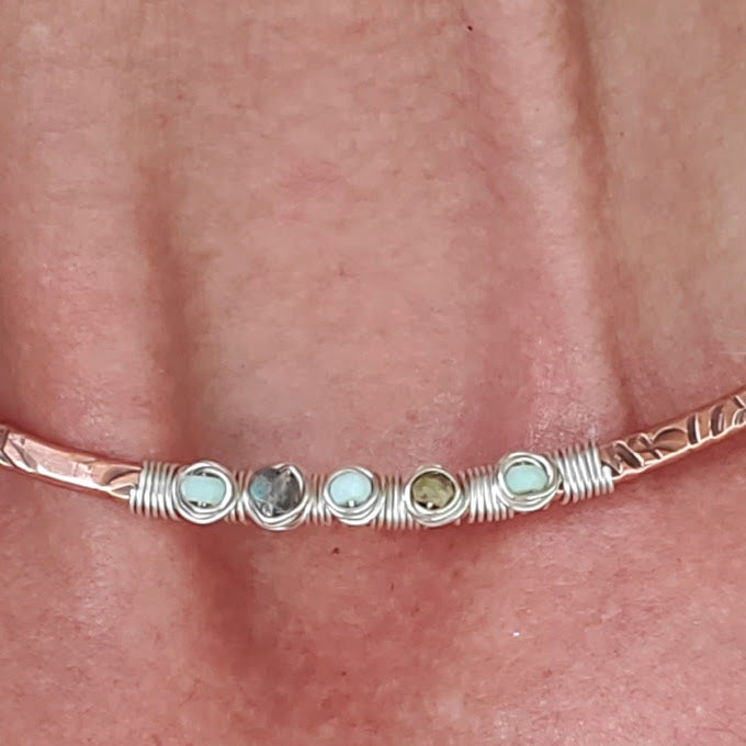 AMD1317Ergonomic Copper Sculpted Embossed Wire Gemstone ChokerJewelryNecklace$ 66.00Alexa Martha Designs