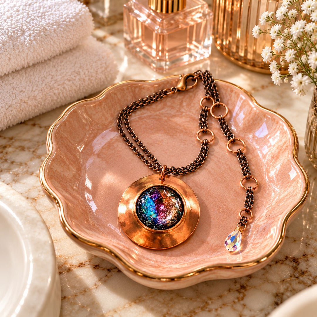 Copper Flower Galaxy Dichroic Glass Spinner Necklace