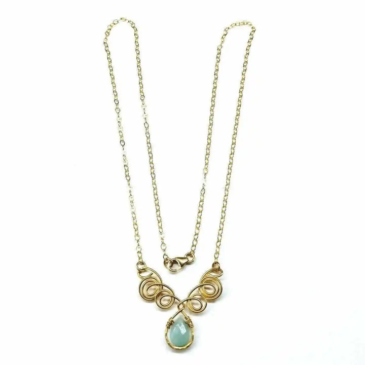 AMD1052Gold Filled Wire Sculpted Mint Gemstone Drop Necklace JewelryNecklace$ 92.00Alexa Martha Designs
