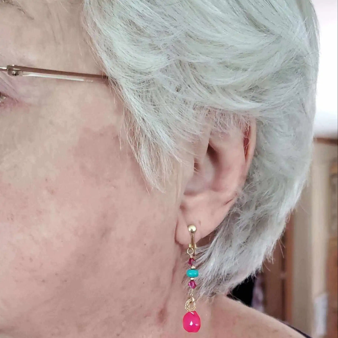 Close-up of earrings from the 8-Piece Pink &amp; Turquoise Gemstone Jewelry Bundle Save 35.