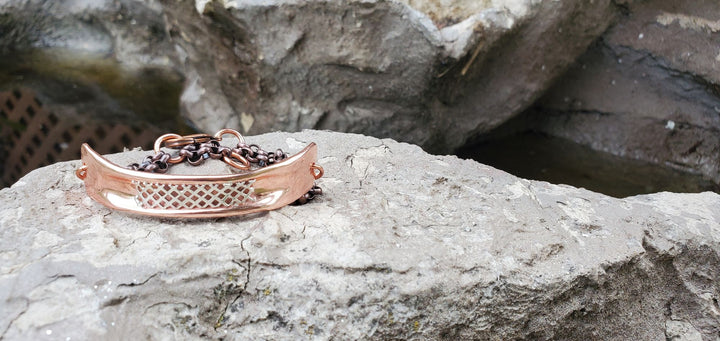 AMD1321-AMD1321-2 Adjustable Handmade Sculpted Copper Channel Silver Mesh Cuff Bracelet - Cuff Bracelet - Alexa Martha Designs   9919830130992