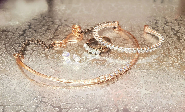 Handmade 7-year anniversary Copper Crystal Choker Set featuring matching bracelets and earrings.