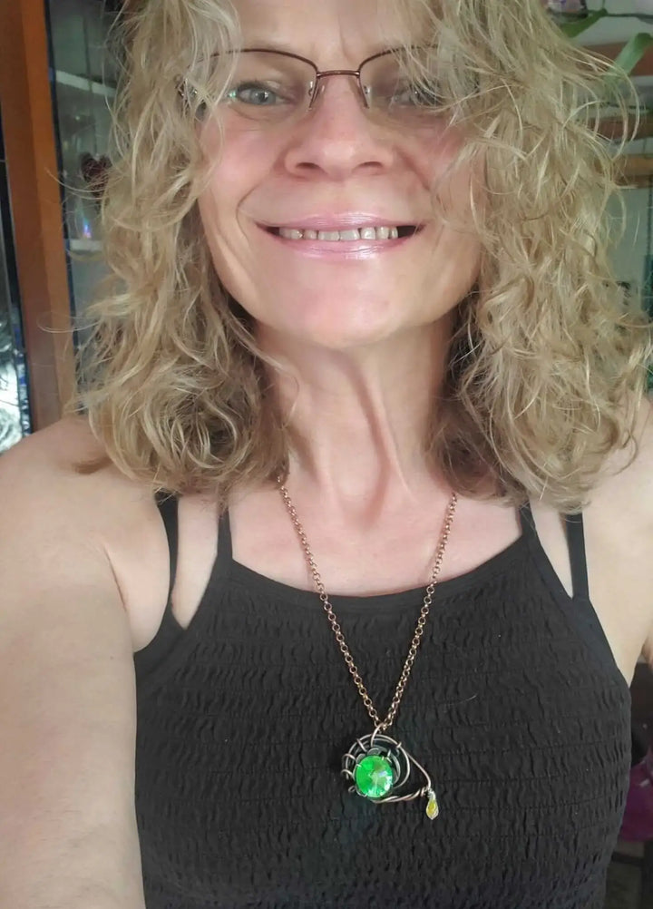 AMD1258Handmade Copper Eye Necklace Green Swarovski Wire ArtJewelryNecklace$ 135.00Alexa Martha Designs
