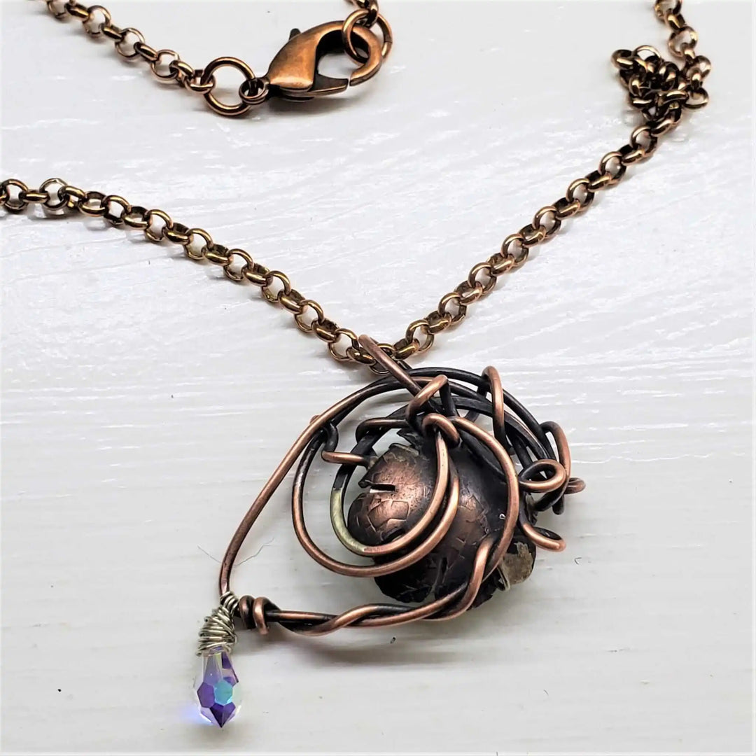 AMD1258Handmade Copper Eye Necklace Green Swarovski Wire ArtJewelryNecklace$ 135.00Alexa Martha Designs