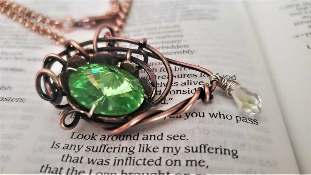 AMD1258Handmade Copper Eye Necklace Green Swarovski Wire ArtJewelryNecklace$ 135.00Alexa Martha Designs