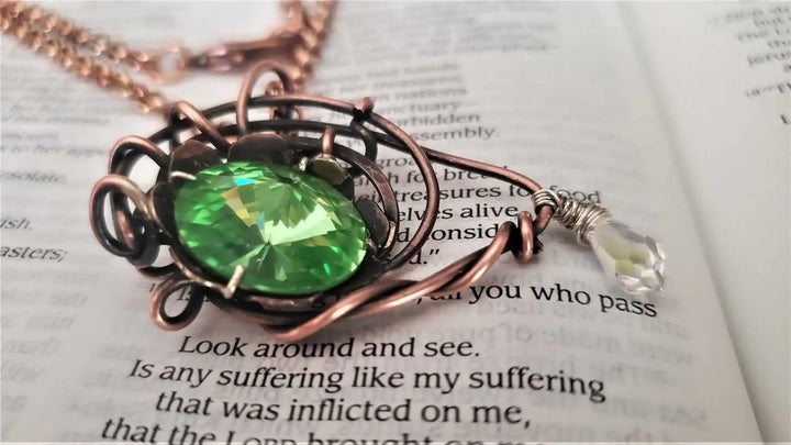 AMD1258Handmade Copper Eye Necklace Green Swarovski Wire ArtJewelryNecklace$ 135.00Alexa Martha Designs