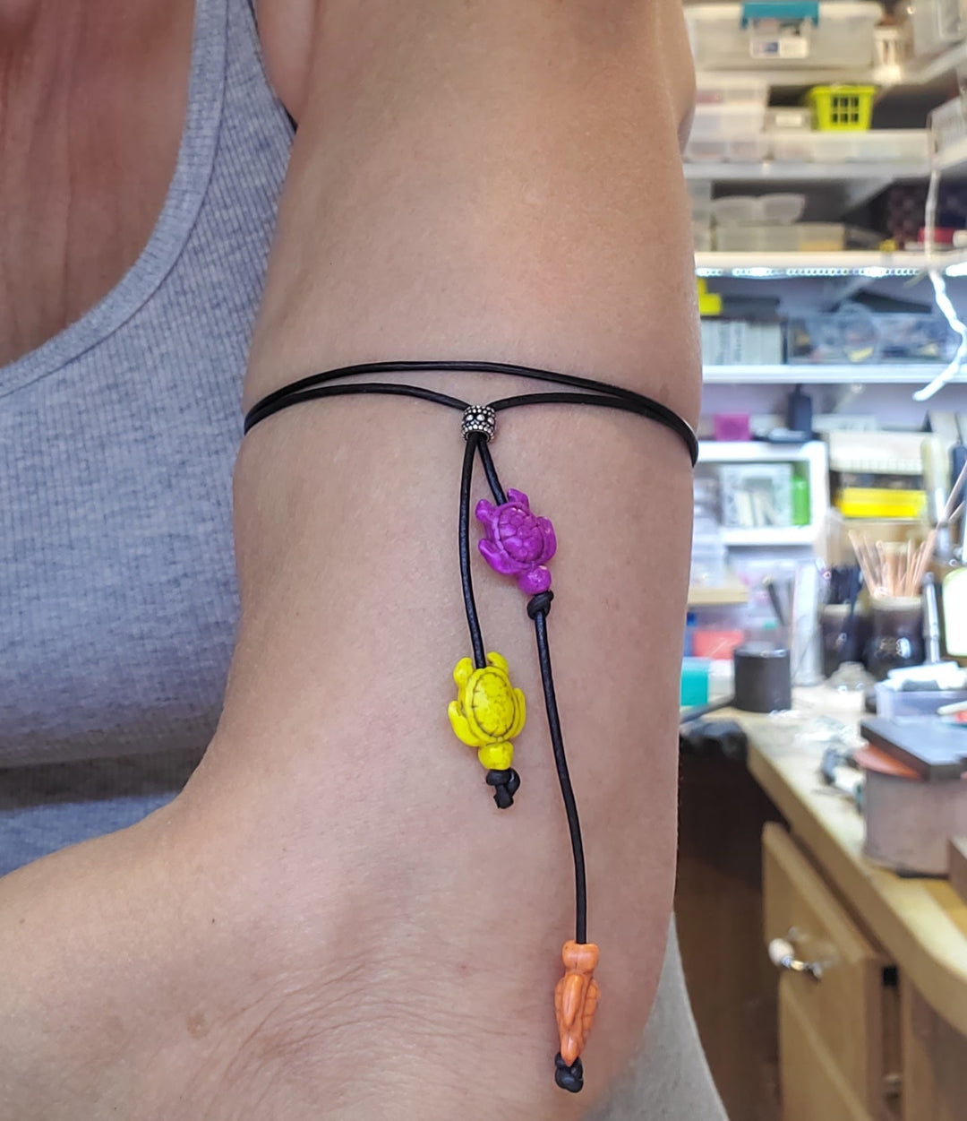 AMD1318-2Handmade Black Leather Colored Ceramic Talking NecklaceJewelryNecklace$ 25.00Alexa Martha Designs