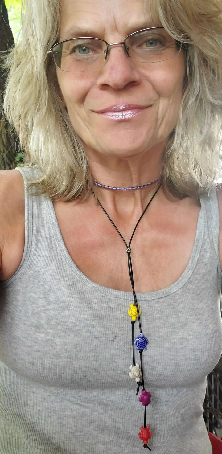 AMD1318-2Handmade Black Leather Colored Ceramic Talking NecklaceJewelryNecklace$ 25.00Alexa Martha Designs